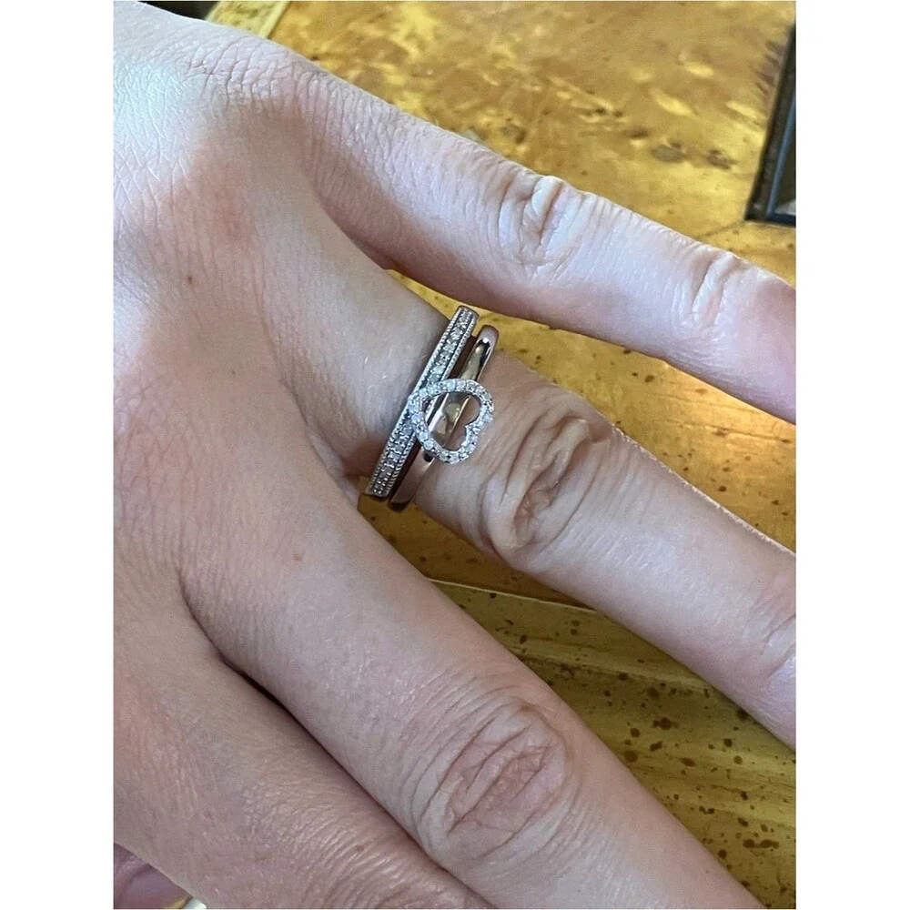 Natural White Diamond Heart Ring Set Size 6.75